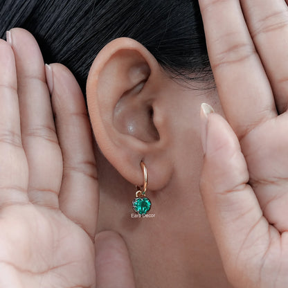 Heart Shaped Green Gemstone Hoop Earrings