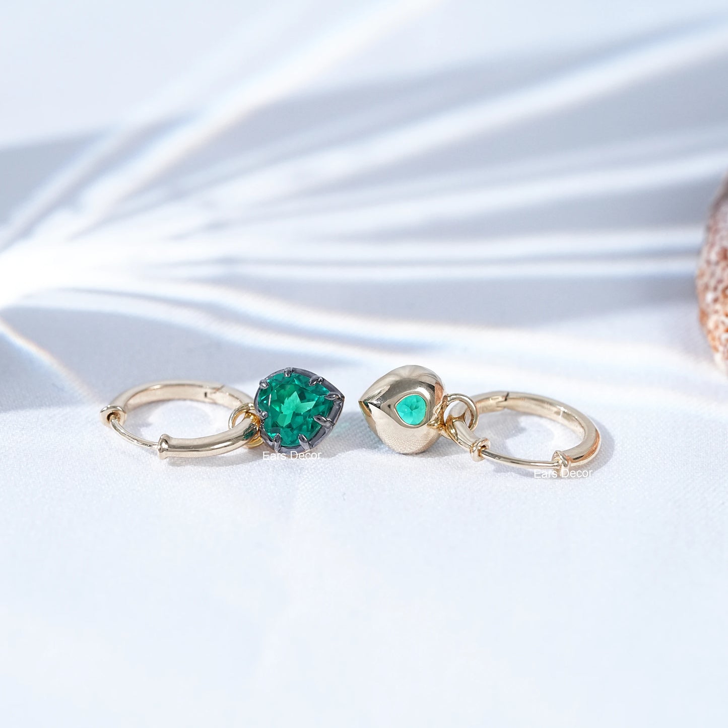 Heart Shaped Green Gemstone Hoop Earrings