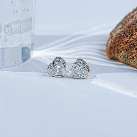 Lab Grown Heart Cut Diamond Bezel Set Earrings