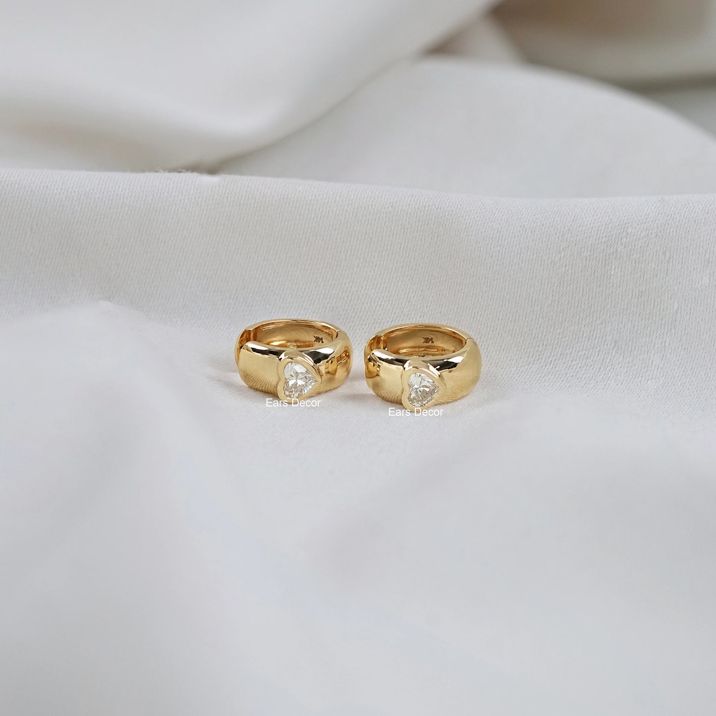 Heart Cut Lab Diamond Solitaire Huggie Hoop Earrings