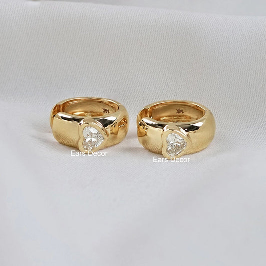 Heart Cut Lab Diamond Solitaire Huggie Hoop Earrings