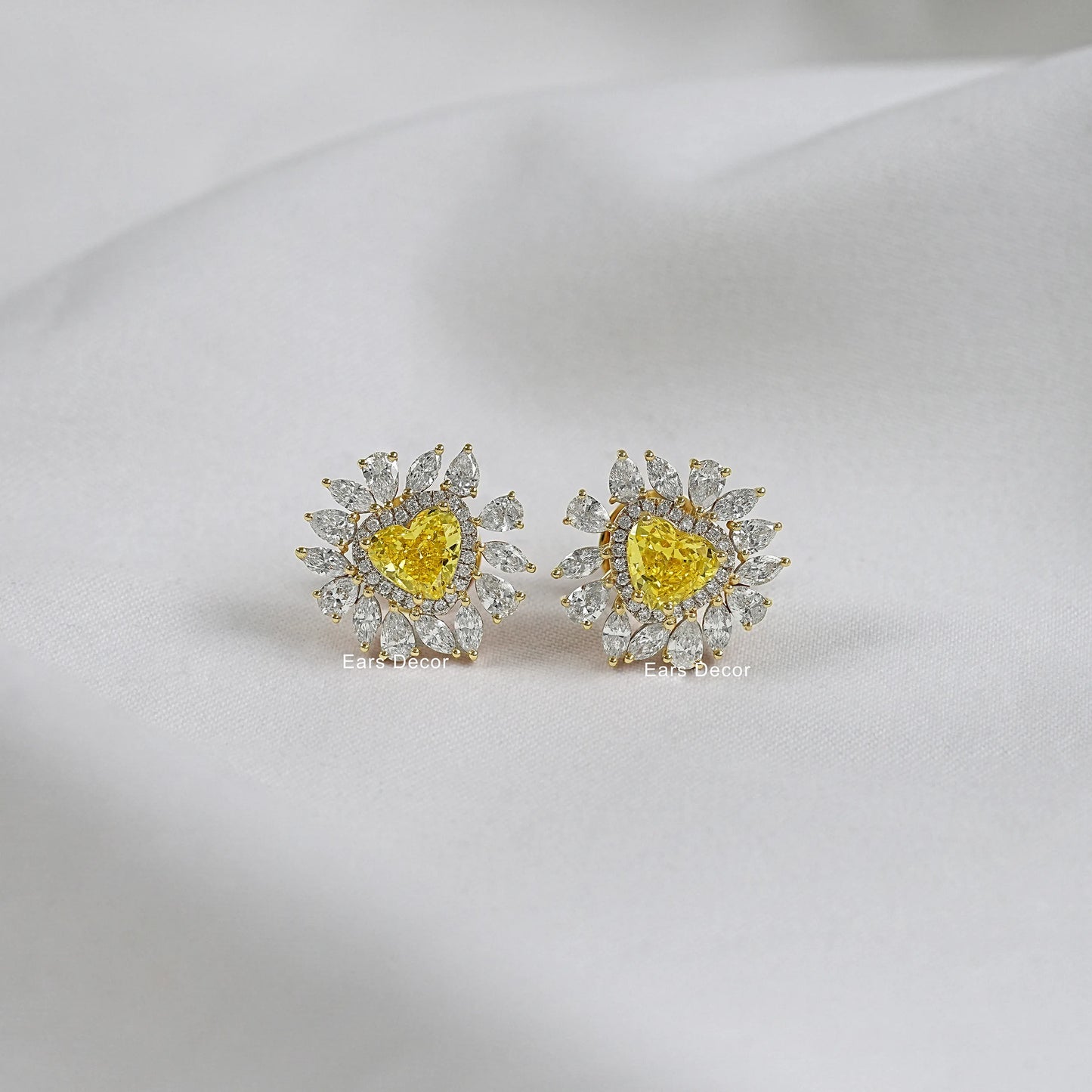 Heart Cut Fancy Vivid Yellow Diamond Stud Earrings