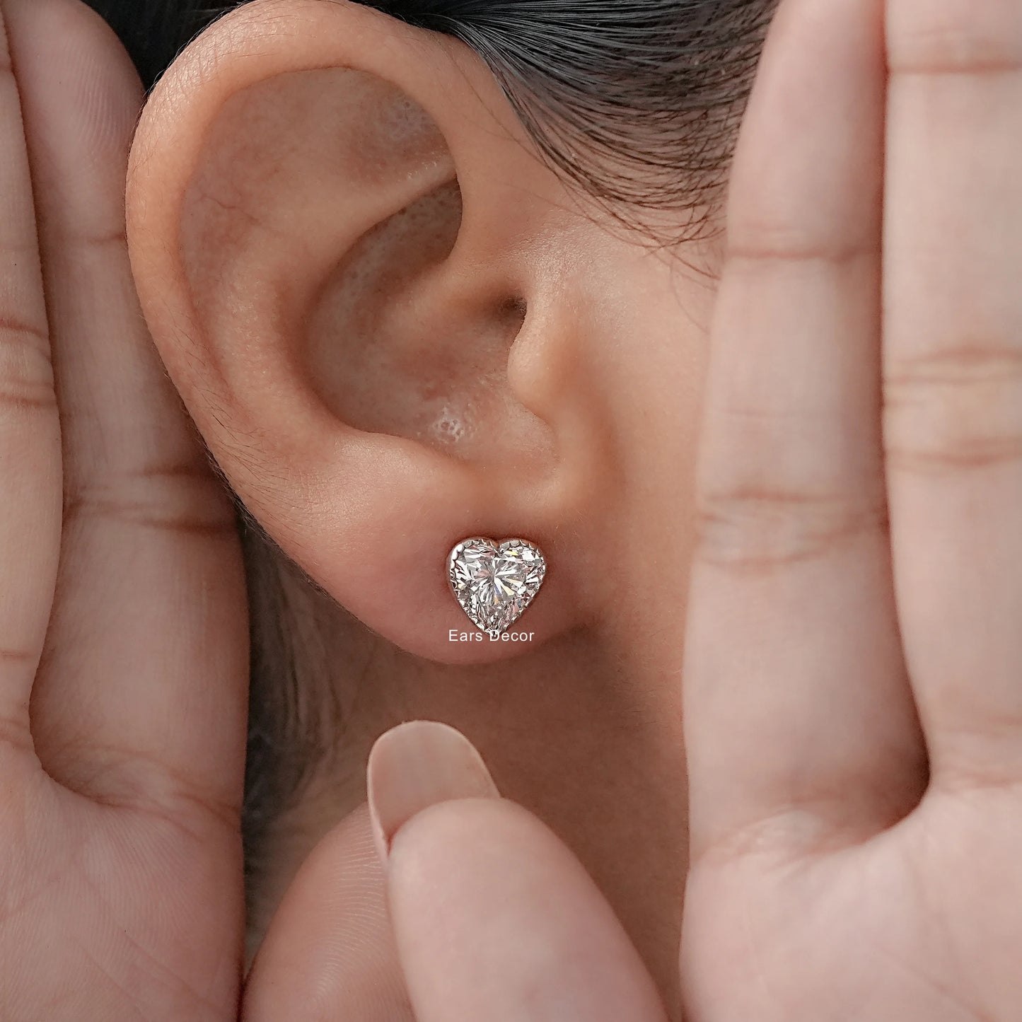 Natural Heart Cut Diamond Milgrain Set Stud Earrings