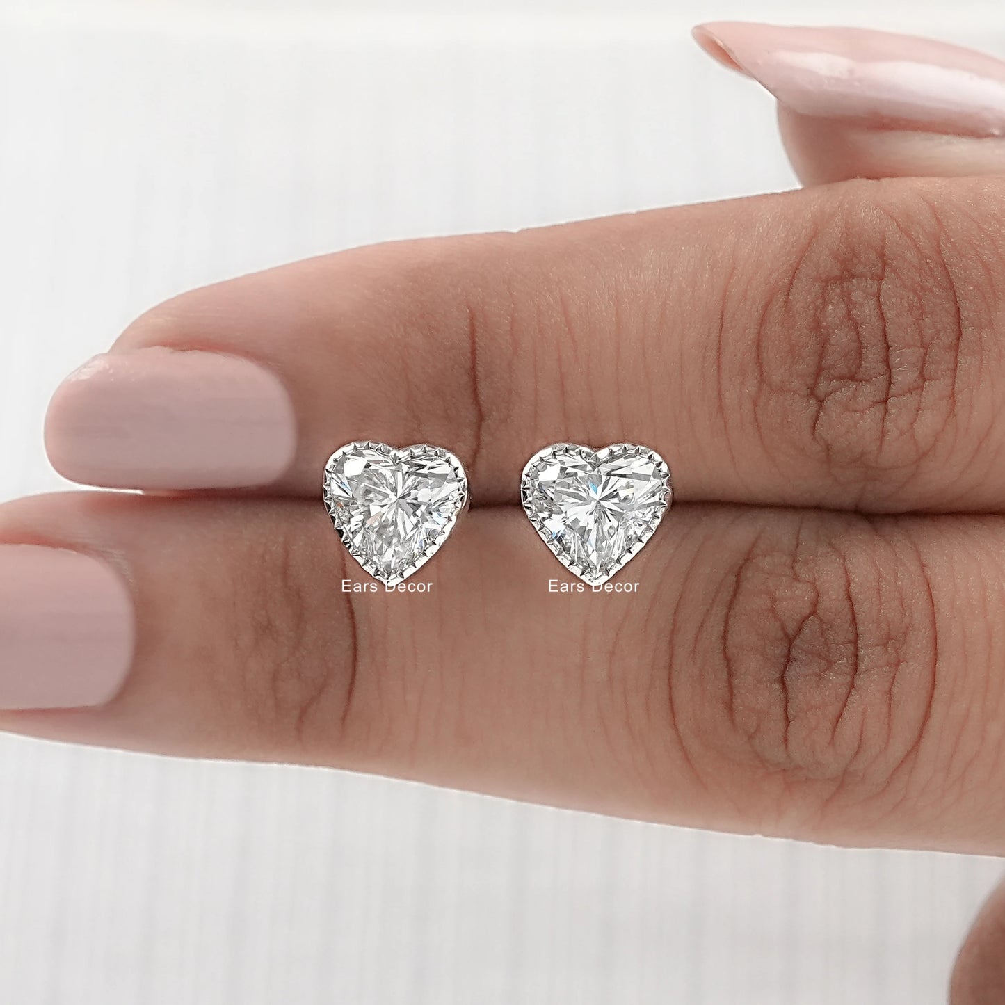 Natural Heart Cut Diamond Milgrain Set Stud Earrings
