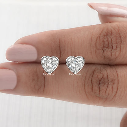 Natural Heart Cut Diamond Milgrain Set Stud Earrings