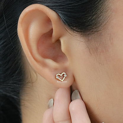 Heart Shape Round Cut Diamond Stud Earring