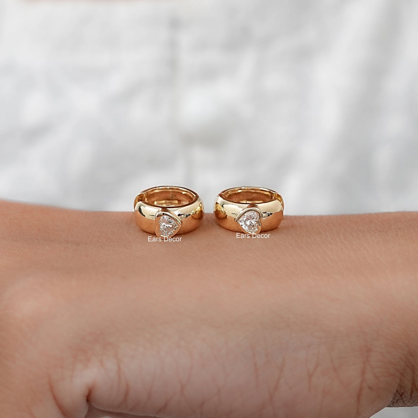 Heart Cut Lab Diamond Solitaire Huggie Hoop Earrings