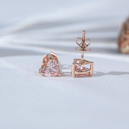 Heart Shaped Pink Lab Diamond Solitaire Stud Earrings
