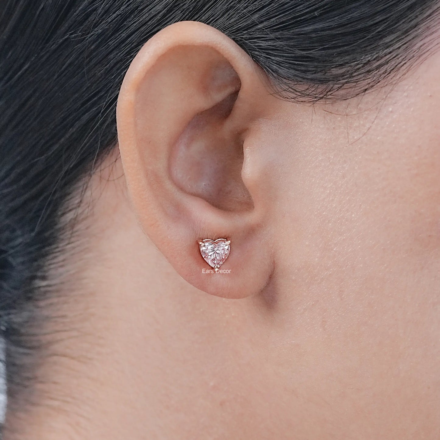 Heart Shaped Pink Lab Diamond Solitaire Stud Earrings