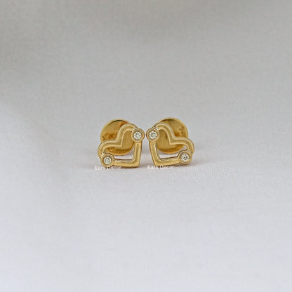 Heart Shape Round Cut Diamond Stud Earring