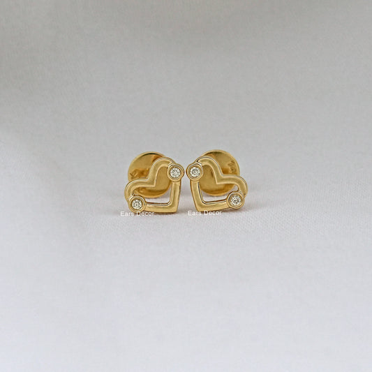 Heart Shape Round Cut Diamond Stud Earring