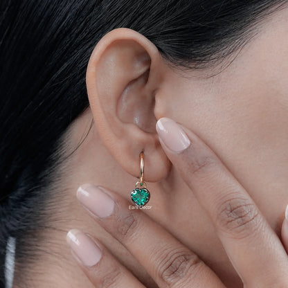 Heart Shaped Green Gemstone Hoop Earrings