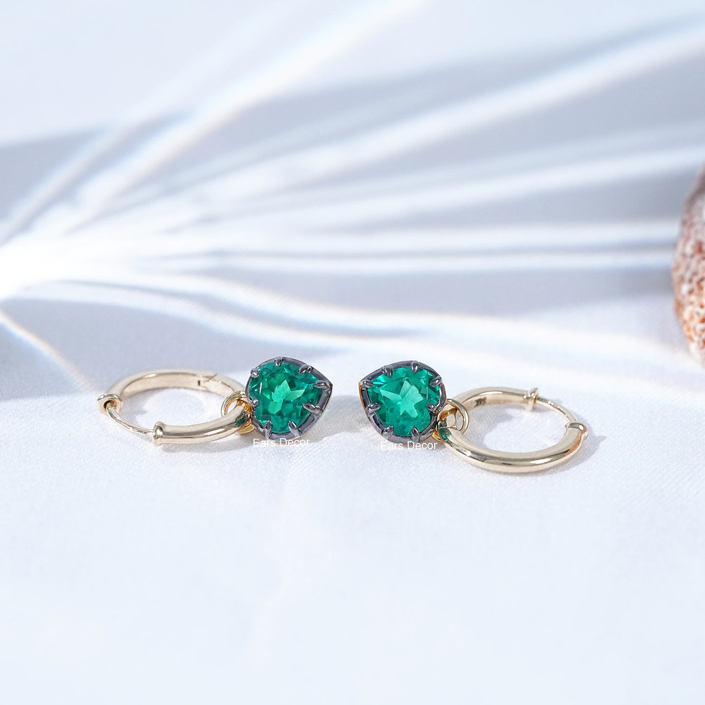 Heart Shaped Green Gemstone Hoop Earrings