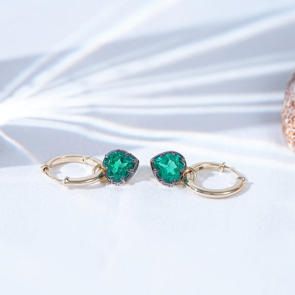 Heart Shaped Green Gemstone Hoop Earrings