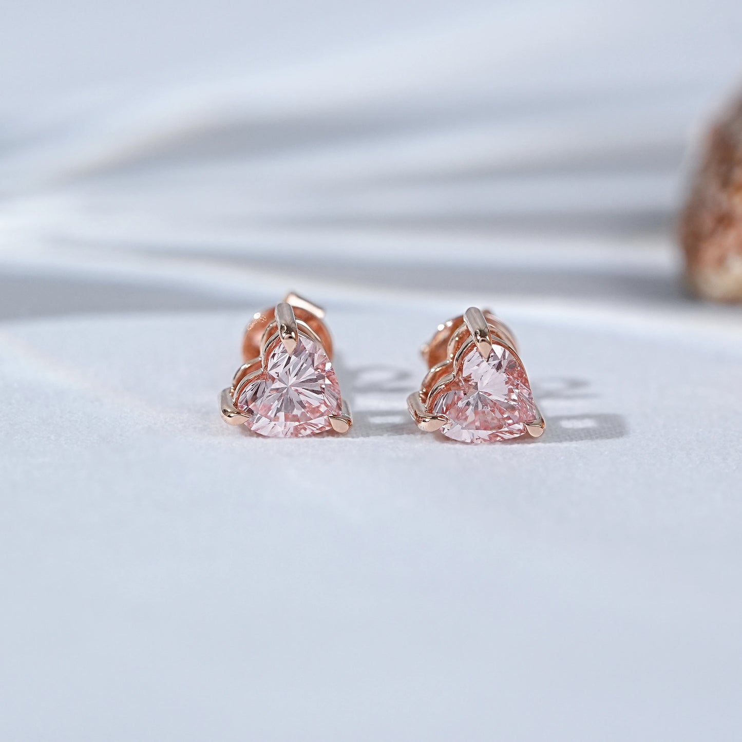 Heart Shaped Pink Lab Diamond Solitaire Stud Earrings