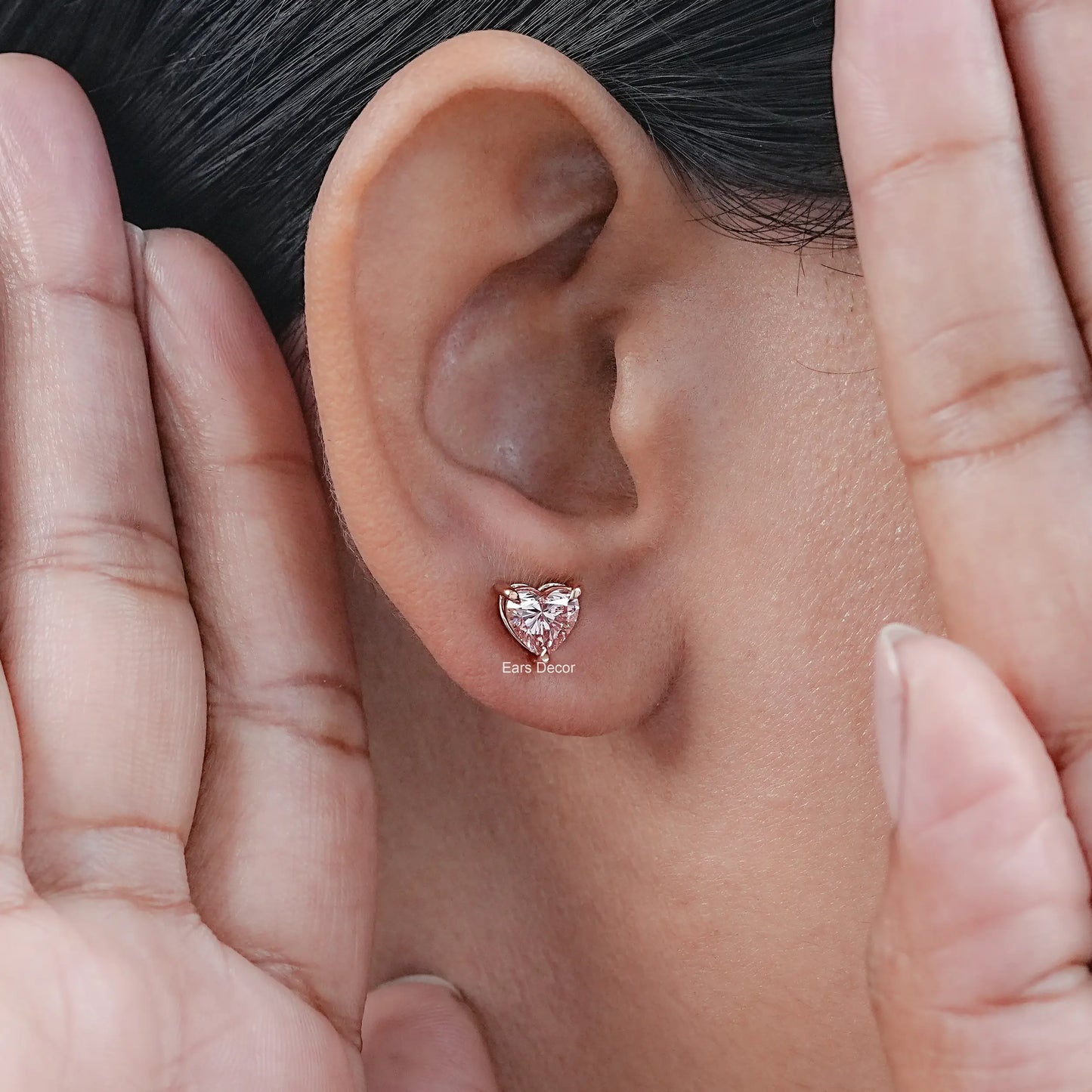 Heart Shaped Pink Lab Diamond Solitaire Stud Earrings