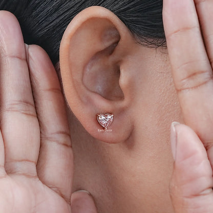 Heart Shaped Pink Lab Diamond Solitaire Stud Earrings