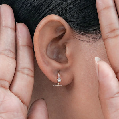 Bezel Set Marquise Cut Moissanite Hoop Earrings