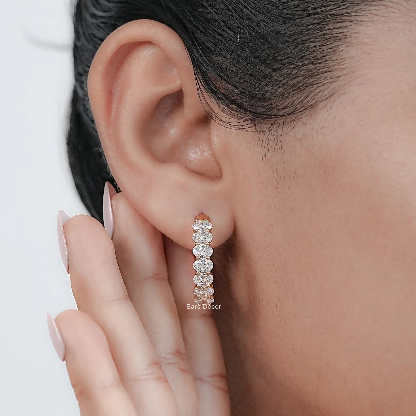 Oval Lab Diamond Huggie Hoop Earrings