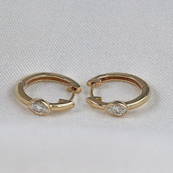 Marquise Cut Lab Diamond Bezel Set Hoop Earrings