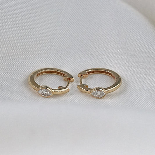 Bezel Set Marquise Cut Moissanite Hoop Earrings
