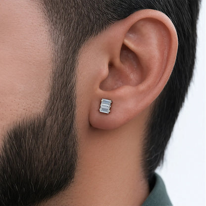 Baguette Cut Lab Grown Diamond Stud Earring For Men's