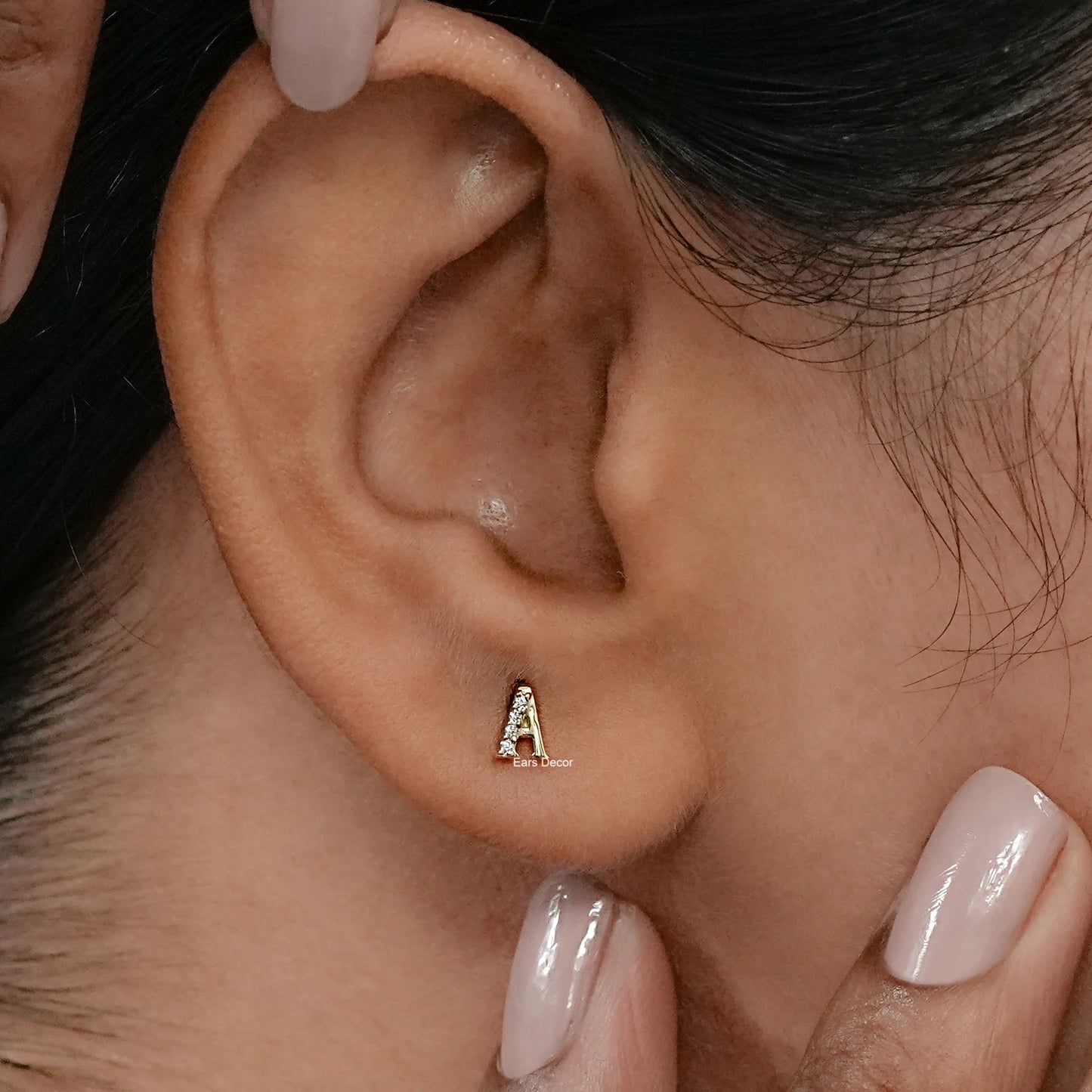 Round Cut Natural Diamond Letter Stud Earrings