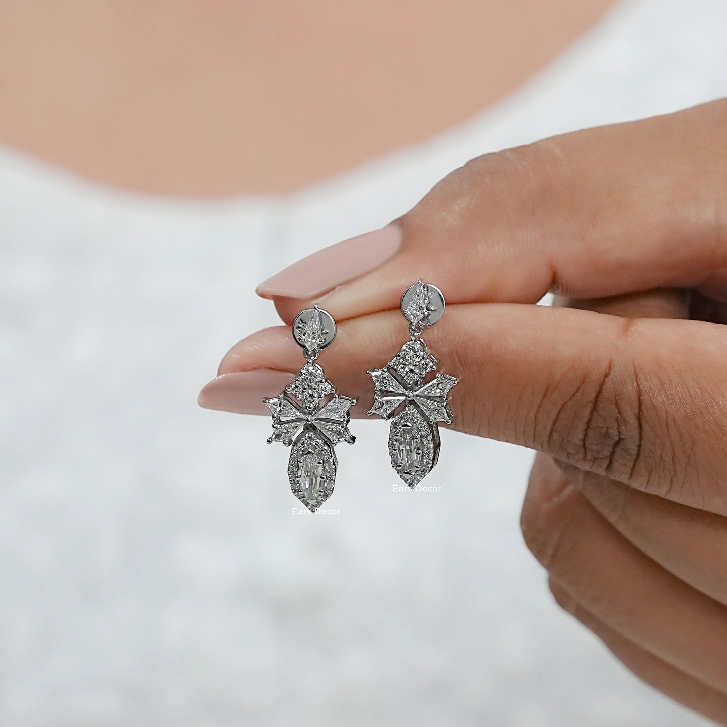 Step Cut Oval and Kite Cut Lab Diamond Dangle Earring