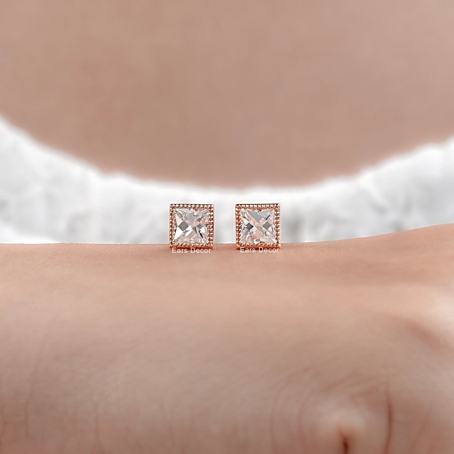 French Cut Diamond Stud Earrings