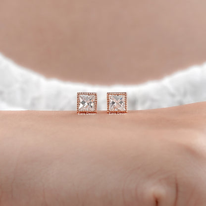 French Cut Diamond Stud Earrings