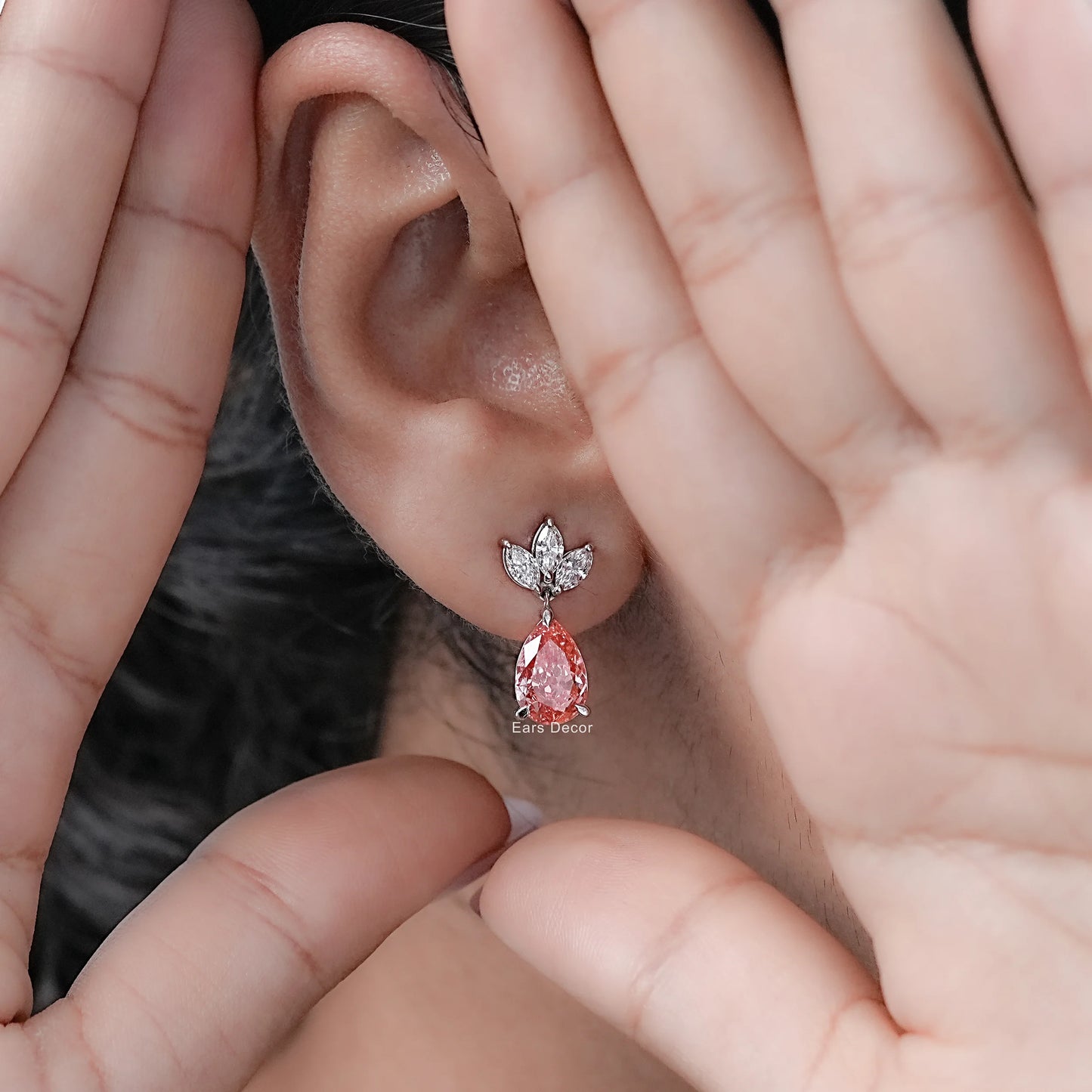 Pink Pear And Marquise Diamond Drop Earrings