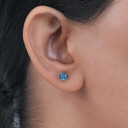 Round Cut Blue Lab Diamond Solitaire Stud Earrings