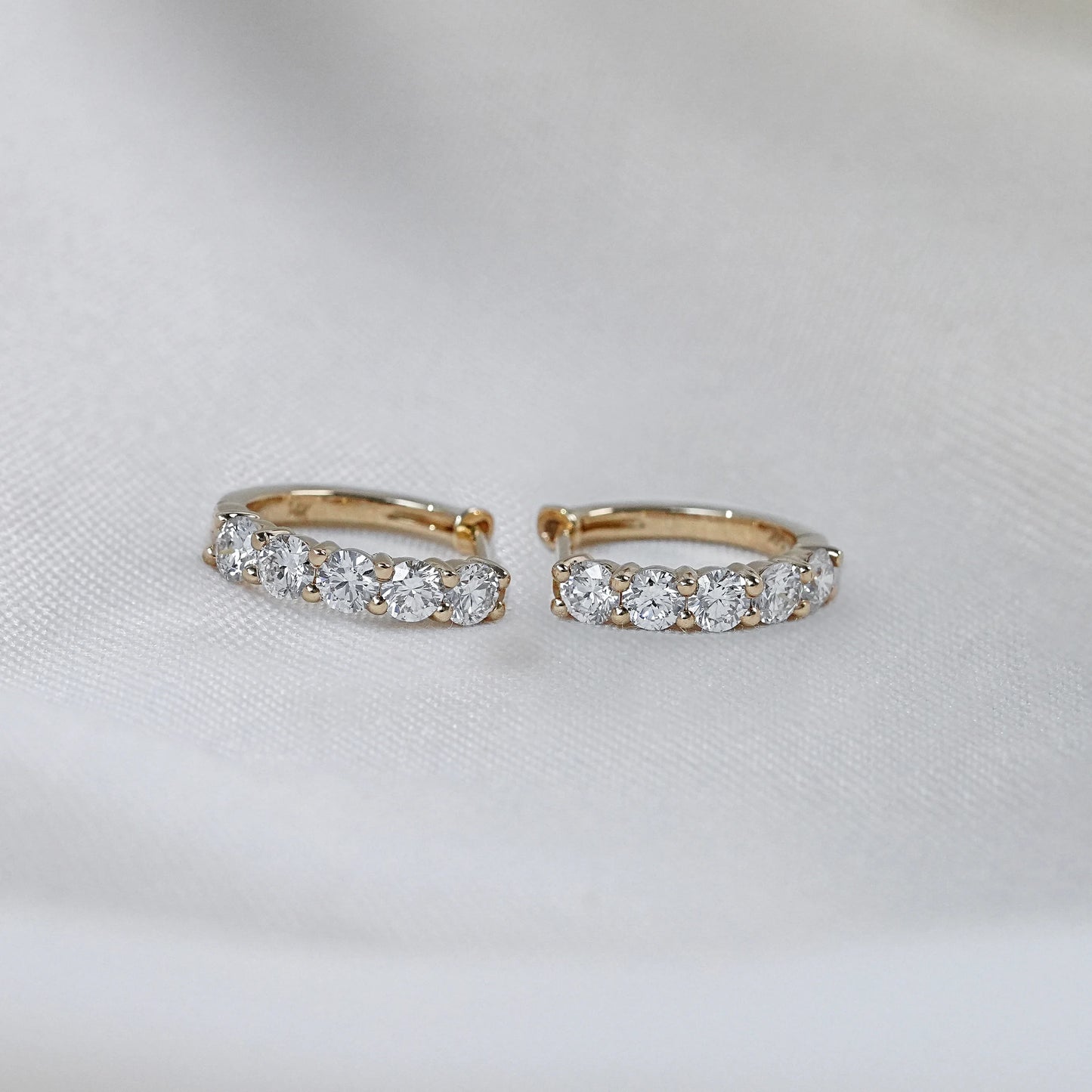 Round Cut Lab Grown Diamond Five Stone Hoop Earrings