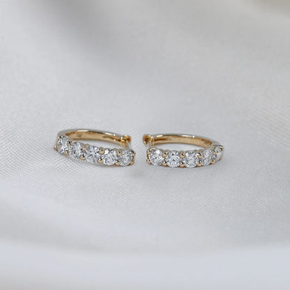 Round Cut Lab Grown Diamond Five Stone Hoop Earrings
