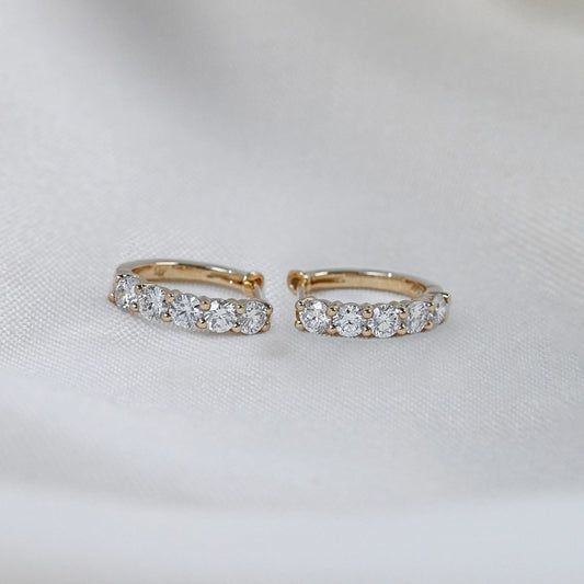 Round Cut Lab Grown Diamond Five Stone Hoop Earrings