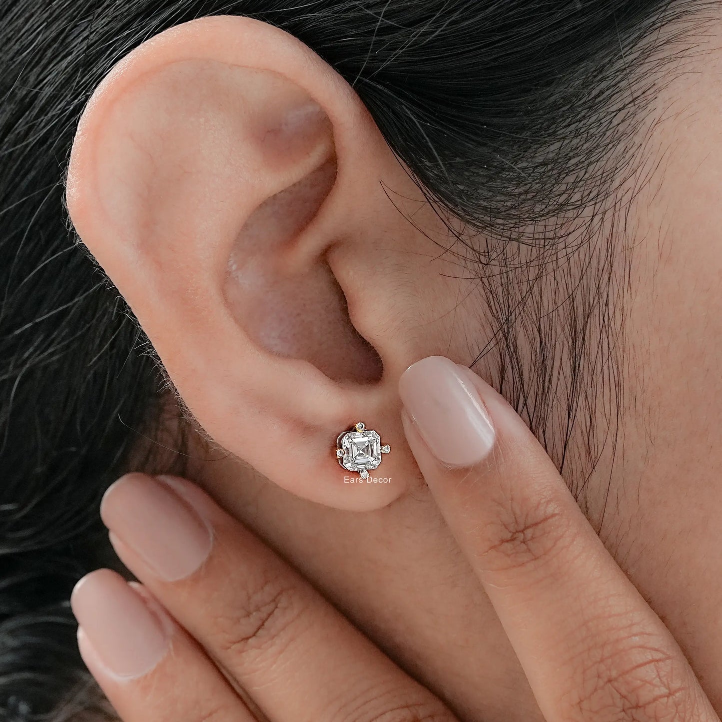 Asscher Cut Lab Diamond Stud Earrings