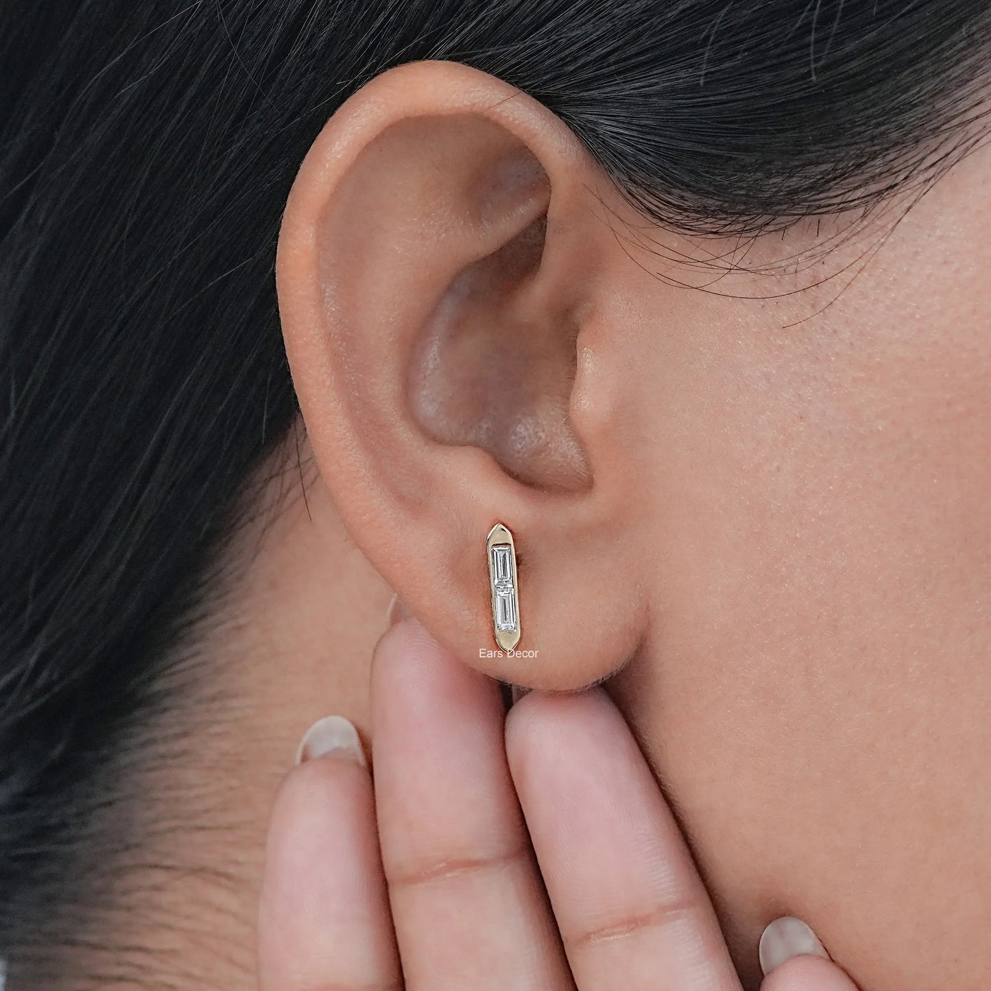 Baguette Lab Diamond Bar Set Stud Earrings