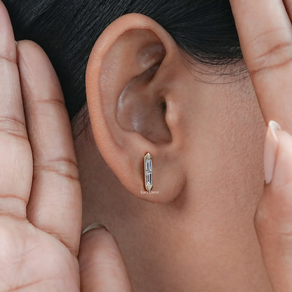 Baguette Lab Diamond Bar Set Stud Earrings