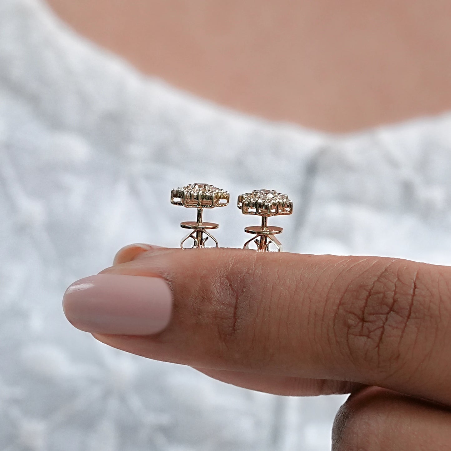 Round Cut Lab Diamond Cluster Stud Earrings