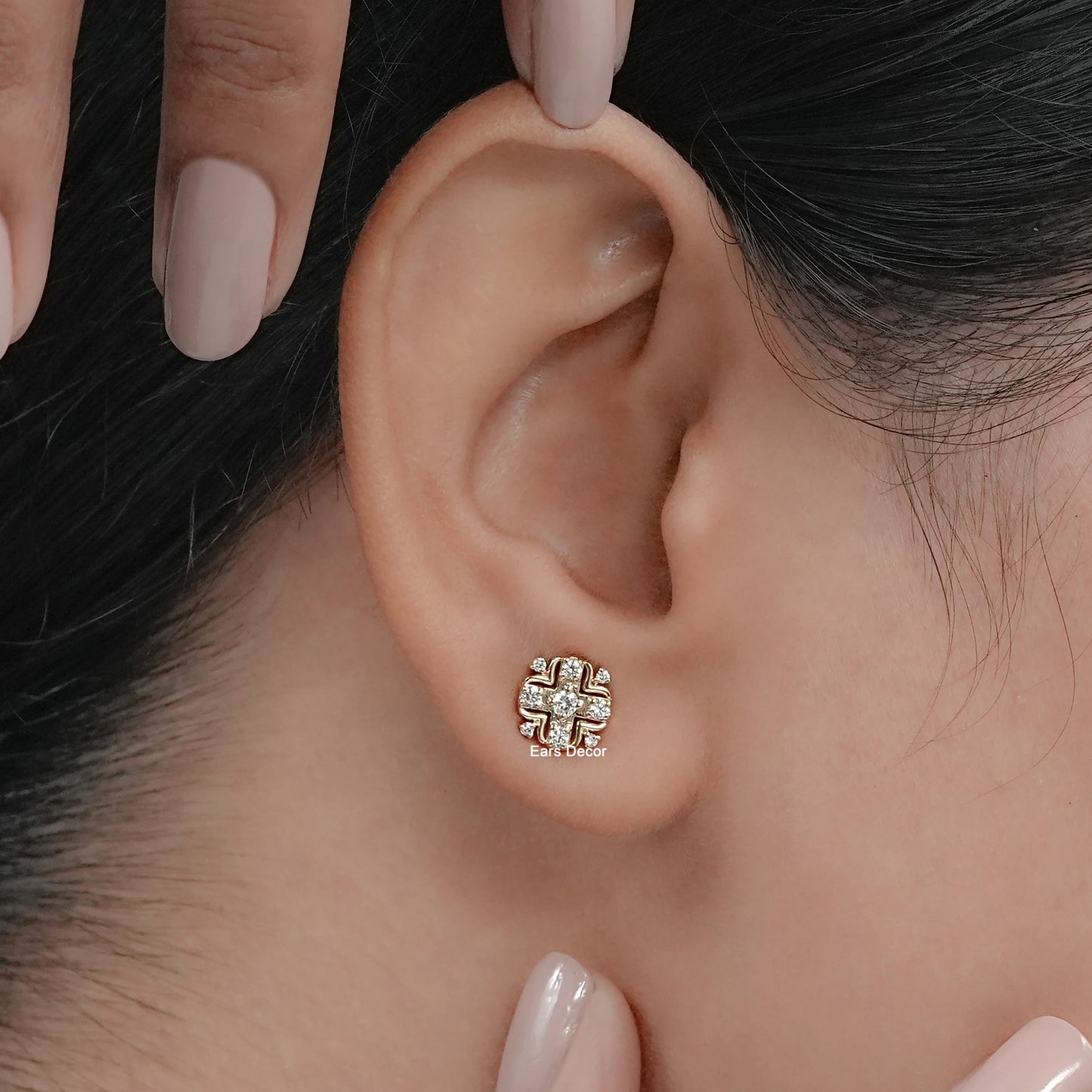 Round Cut Lab Diamond Cluster Earrings
