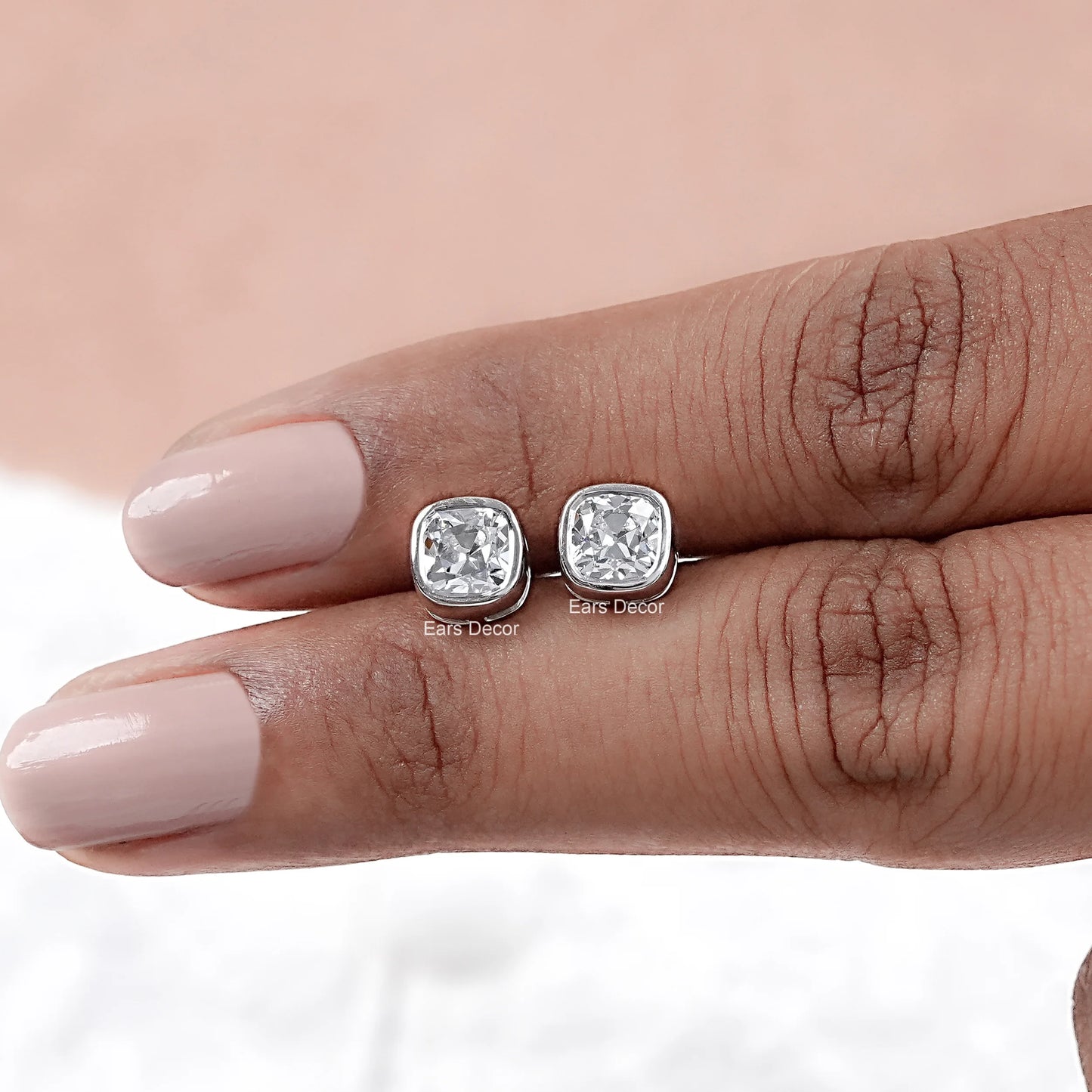 Lab Diamond Square Old Mine Cushion Diamond Bezel Set Stud