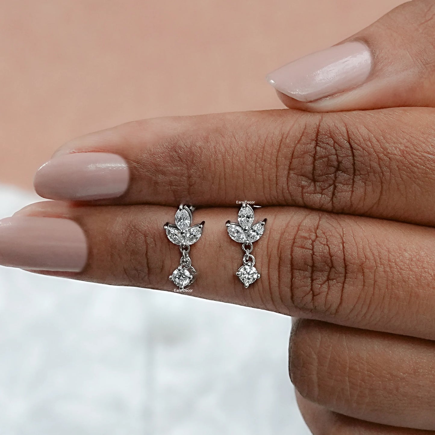 Marquise and Round Cut Diamond Dainty Drop Earrings