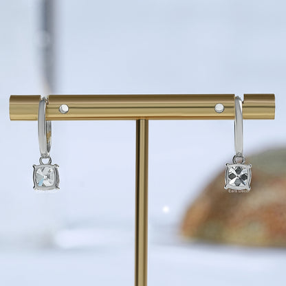 Square Old Mine Cushion Lab Diamond Dangle Earrings
