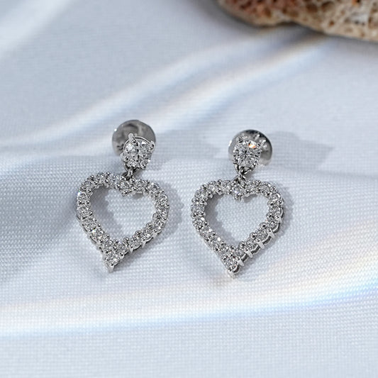 Open Heart Round Cut Lab Diamond Drop & Dangle Earrings
