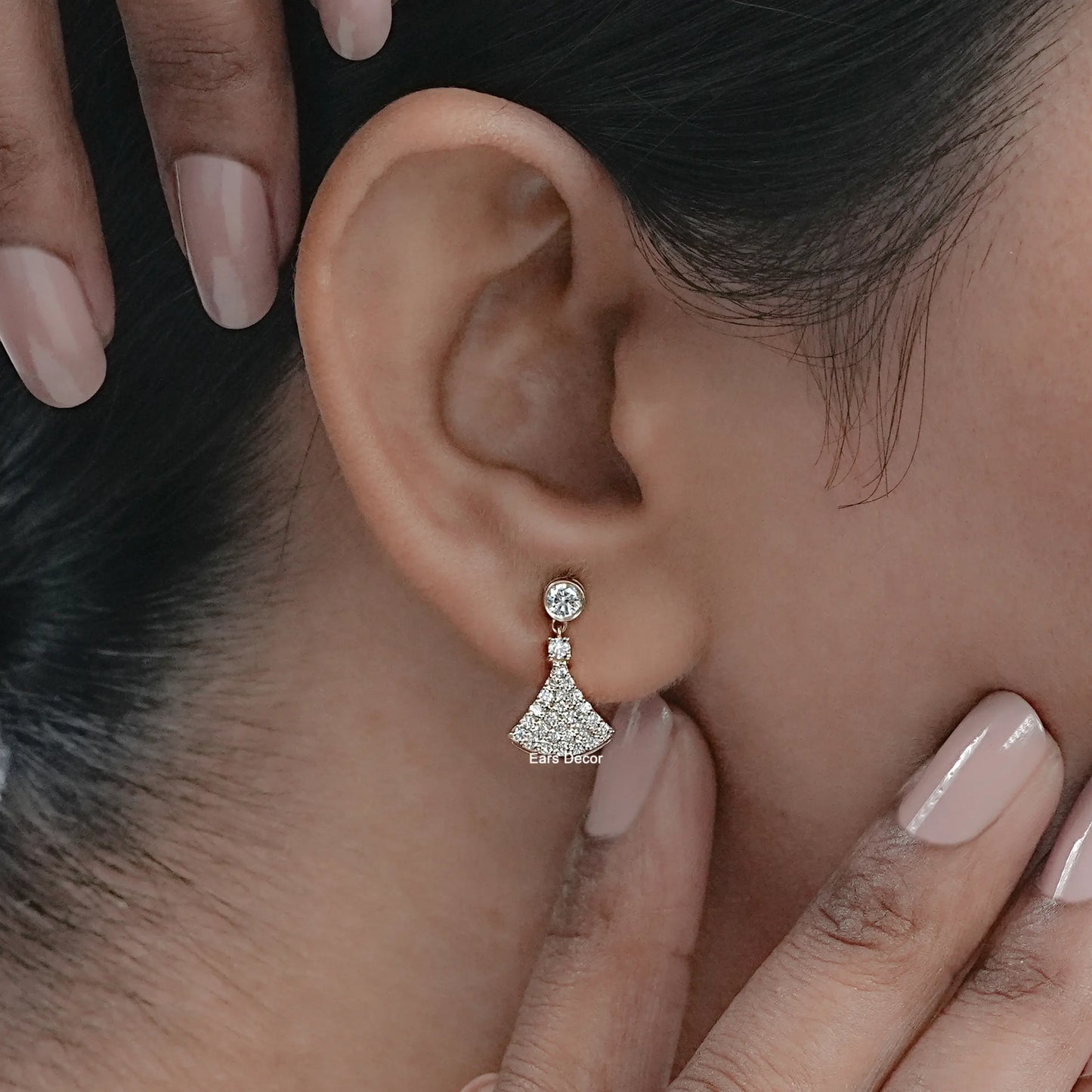 Round Lab Diamond Pave Set Drop Earrings