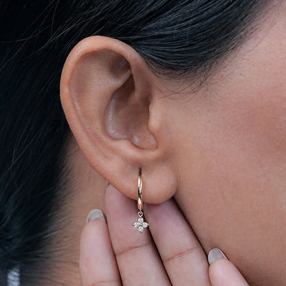 Round Lab Diamond Floral Drop Hoop Earrings
