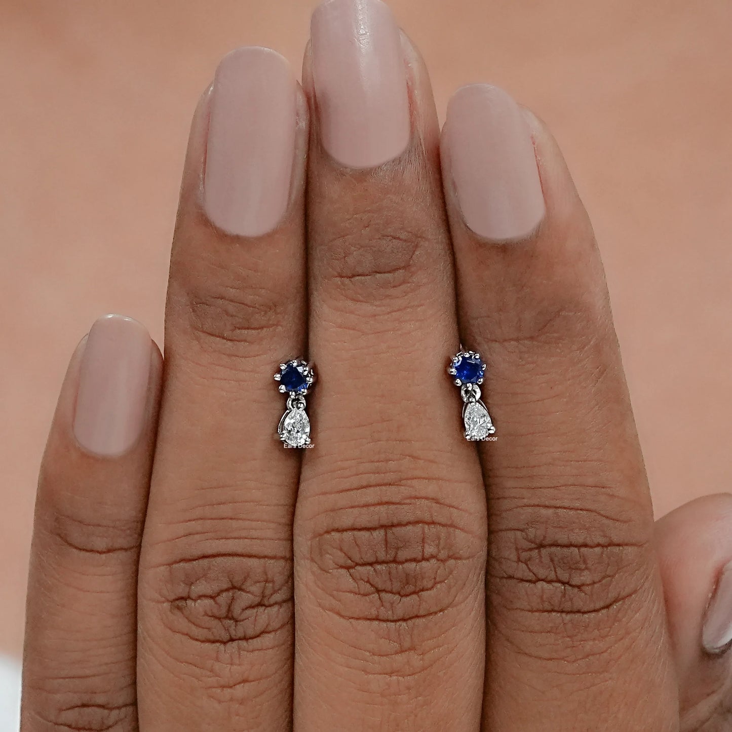 Sapphire Round And Pear Lab Diamond Drop Earring