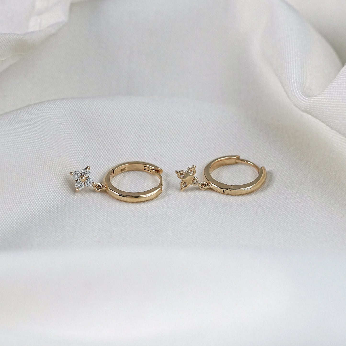 Round Lab Diamond Floral Drop Hoop Earrings