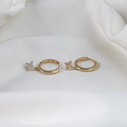 Round Lab Diamond Floral Drop Hoop Earrings