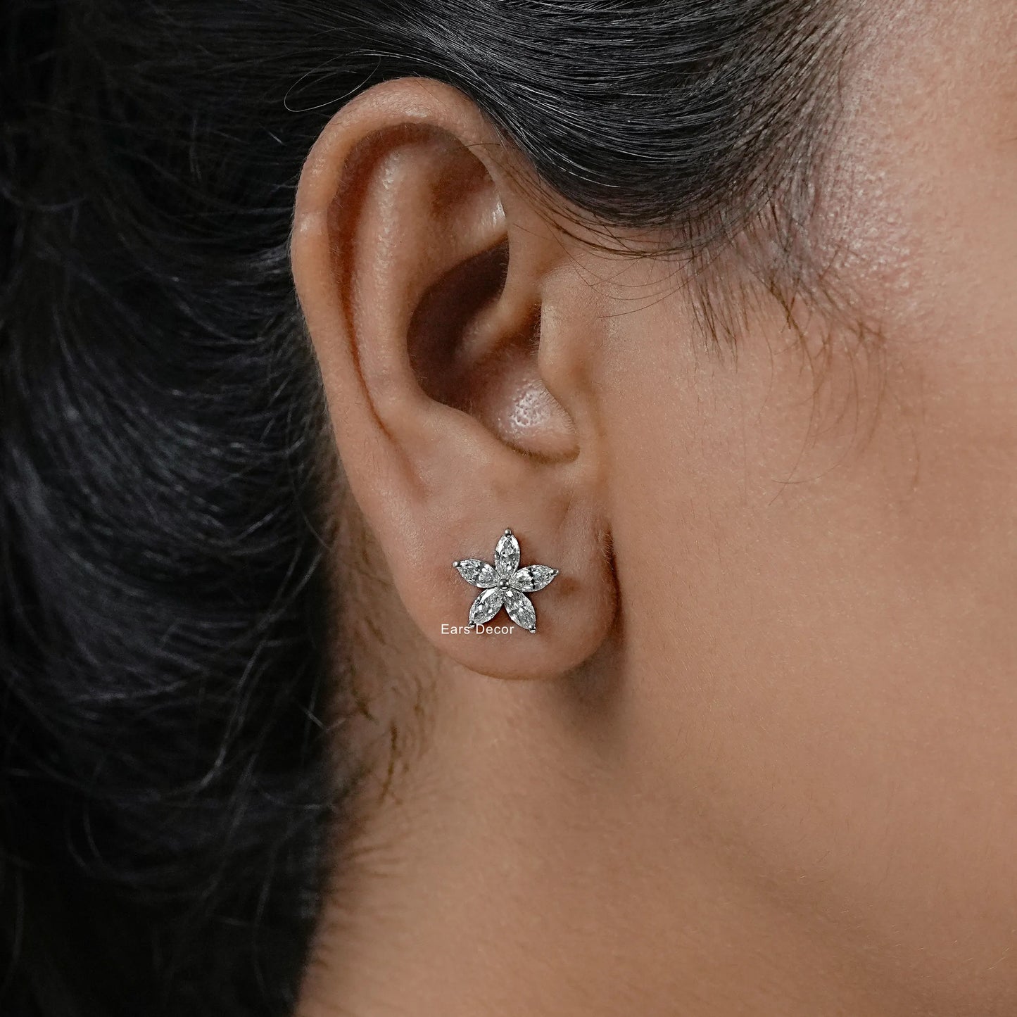 Marquise Cut Lab Diamond Cluster Stud Earring.